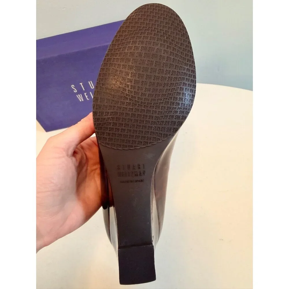 Stuart Weitzman Nusimple Cognac Tartaruga Patent Leather Wedge Shoes 7M With Box - Picture 15 of 16